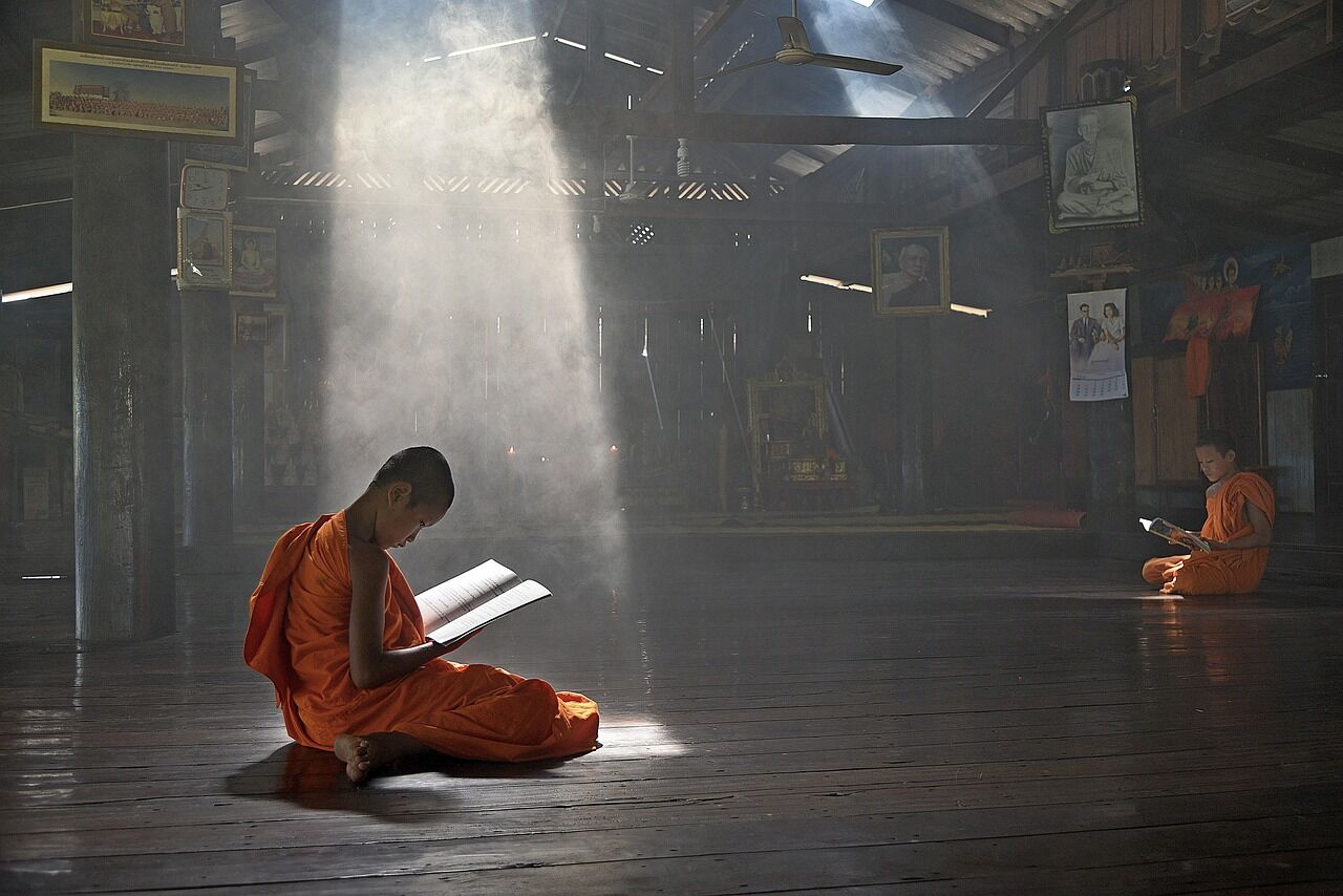 Little Buddhist Monks studying at the Temple, Thailand